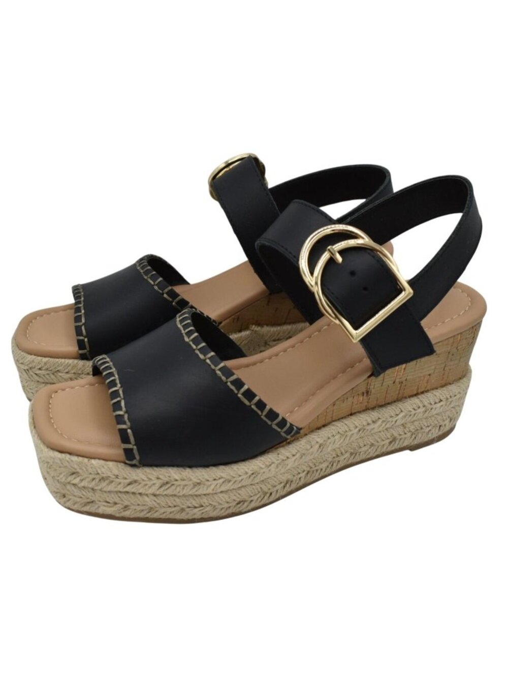 Blondo Womens Size 8.5 Gillian Black Leather Espadrille Wedge Platform Sandals